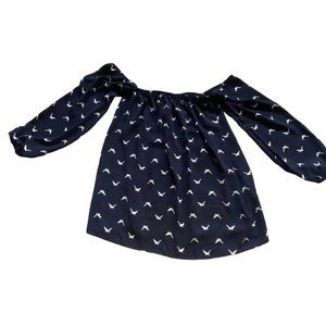 Emetla Womens Off The Shoulder 3/4 Sleeve Blouse-Navy Blue-Small-GUC